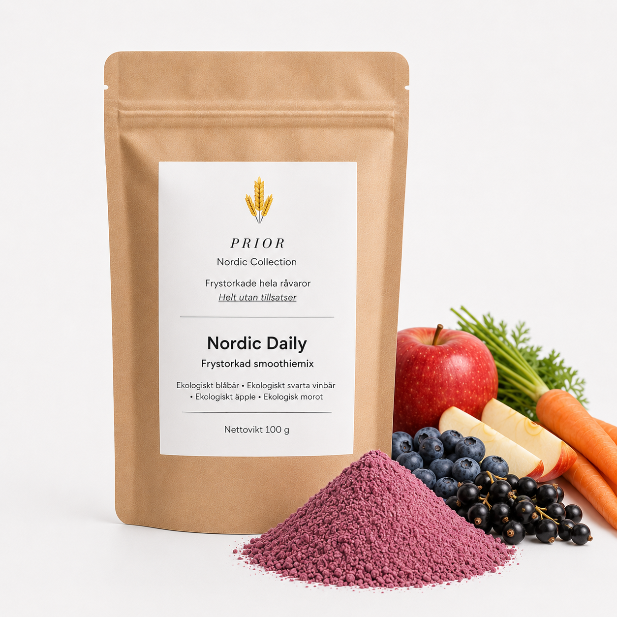 Nordic Daily – Blåbär, Svarta Vinbär, Äpple, Morot - frystorkad Smoothiemix