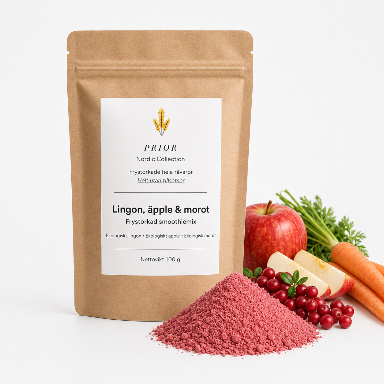 Lingon, Äpple & Morot – frystorkad Smoothiemix